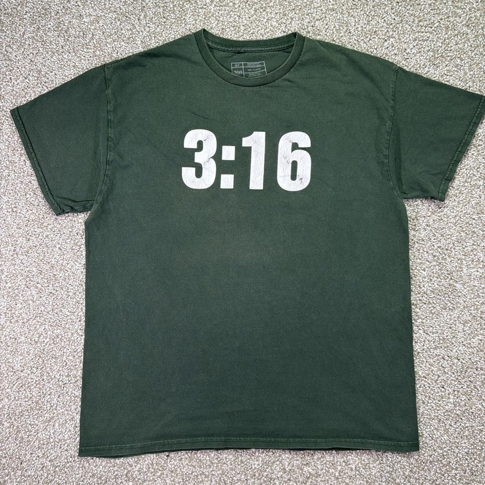 Jesus Loves You Pine Green John 3:16 Faded Tee Size XL